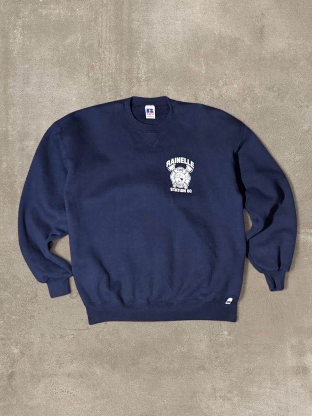 Navy Russell Athletic crewneck sweatshirt Fire Rescue Station 60